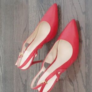 2/$25-NINE WEST  Women's Red Leather Stiletto Dress Shoes Size‎ 8.5 Career Event